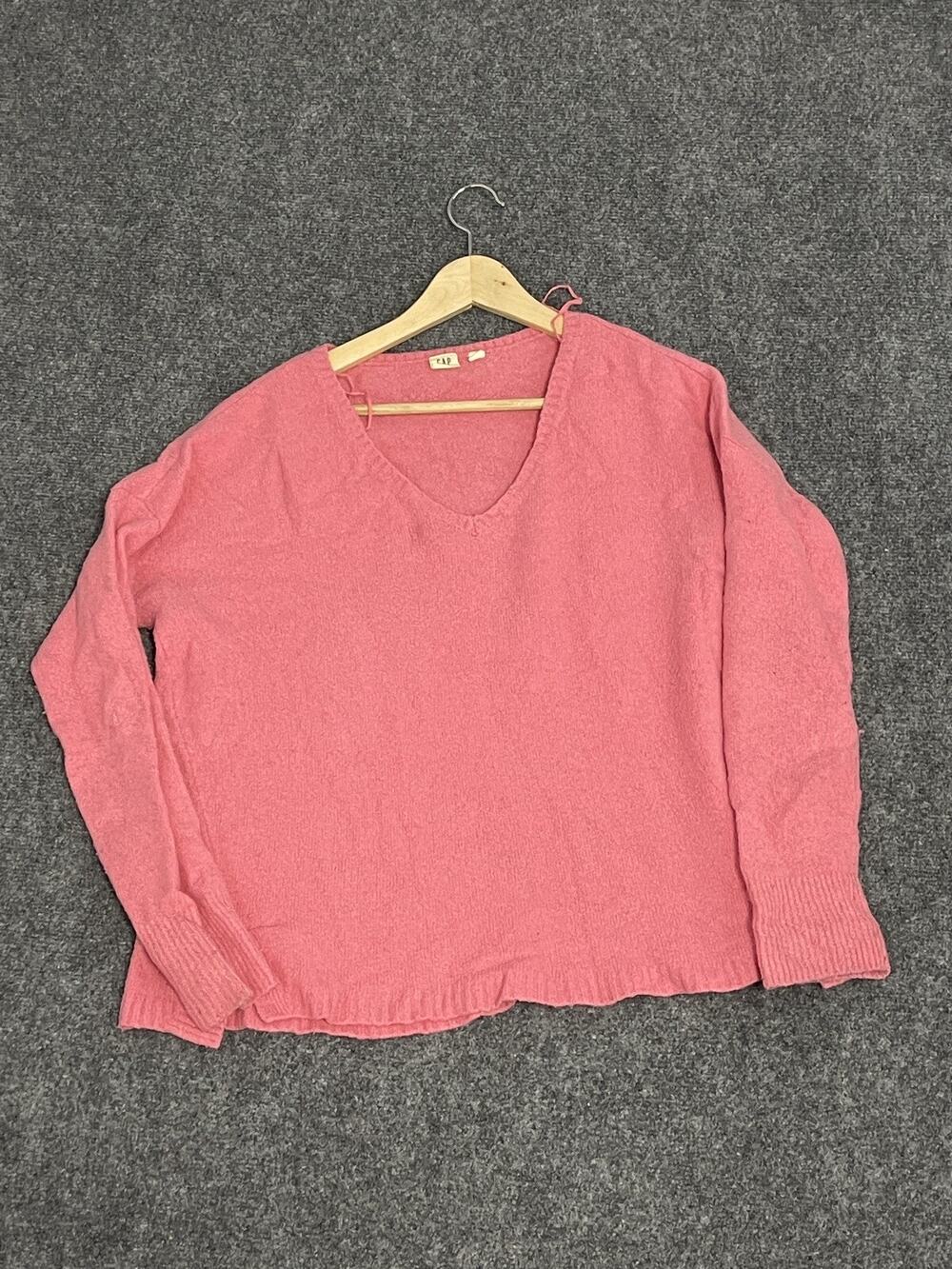 Gap Sweater Womens Small Wool Blend Pink Oversized V Neck Pullover N145